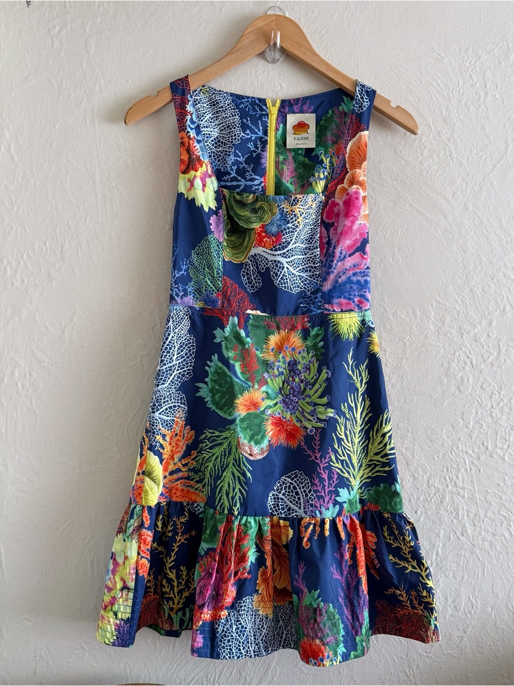 FARM Rio Floral Coral-Print Square-Neck Mini Dress Size XS
